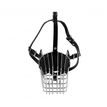 Museruola a cestello in acciaio e cuoio adatta per cani di taglia media 14cm