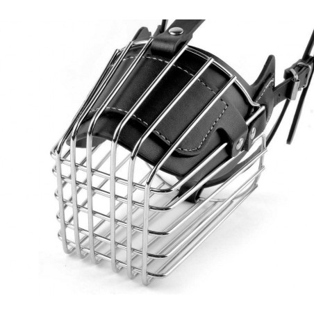 Museruola a cestello in acciaio e cuoio adatta per cani di taglia media 14cm