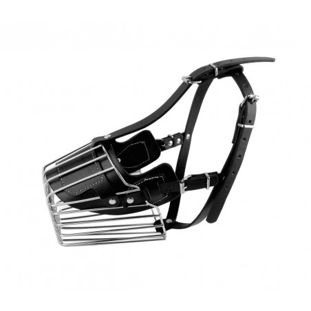 Museruola a cestello in acciaio e cuoio adatta per cani di taglia media 13cm