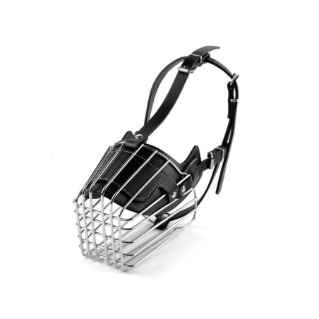 Museruola a cestello in acciaio e cuoio adatta per cani di taglia media 13cm