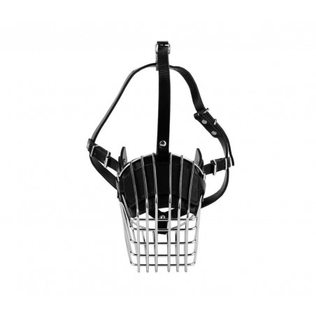 Museruola a cestello in acciaio e cuoio adatta per cani di taglia media 13cm