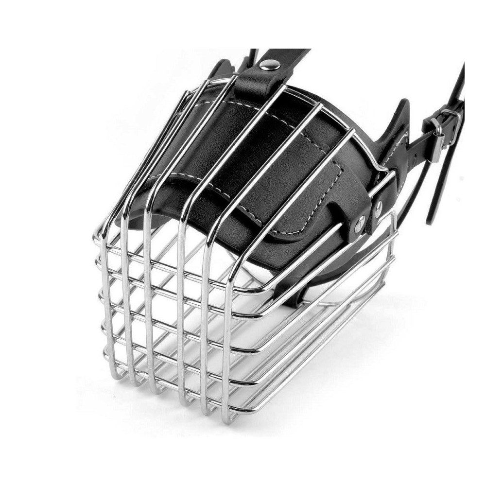 Museruola a cestello in acciaio e cuoio adatta per cani di taglia media 13cm