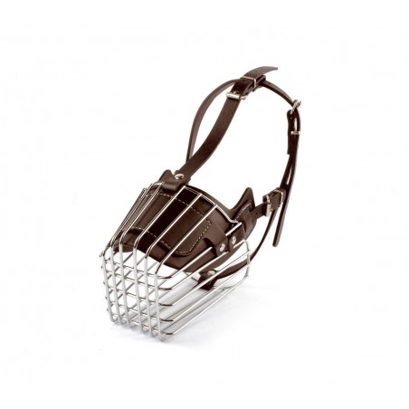 5808Museruola a cestello in acciaio e cuoio per cani di piccola taglia 9cm