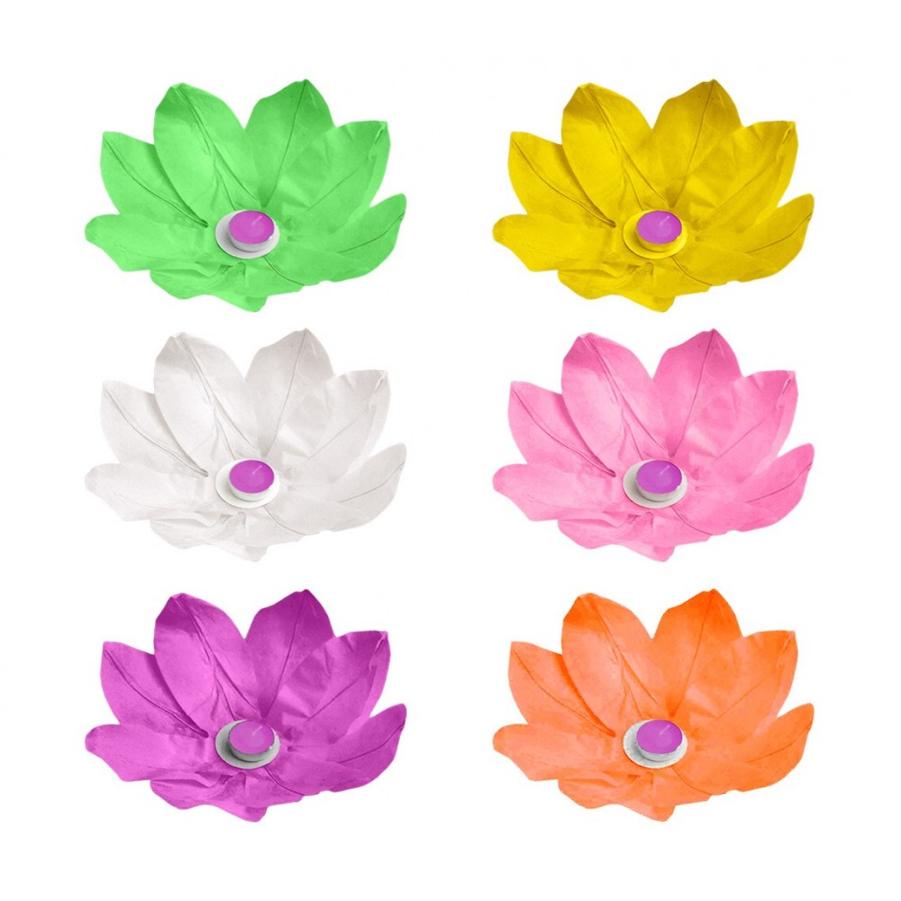 747011 Pack da 5 lanterne fiore di loto galleggianti 30 x 30 cm colori assortiti