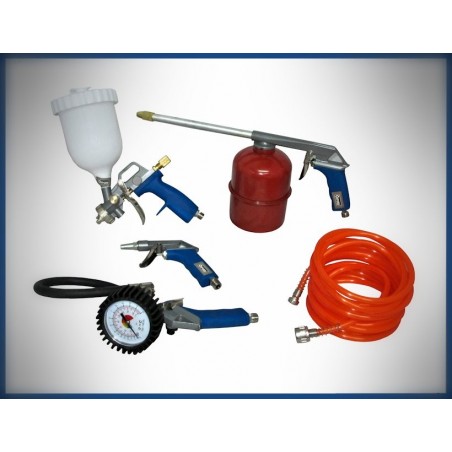 Kit compressore 5 pz areografo pistola gonfiaggio lavaggio