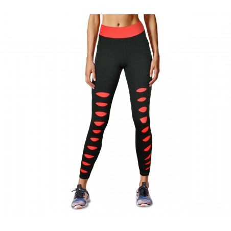 KZ-311 Leggings sportivo da donna con strappi e dettagli fluo a vita alta 