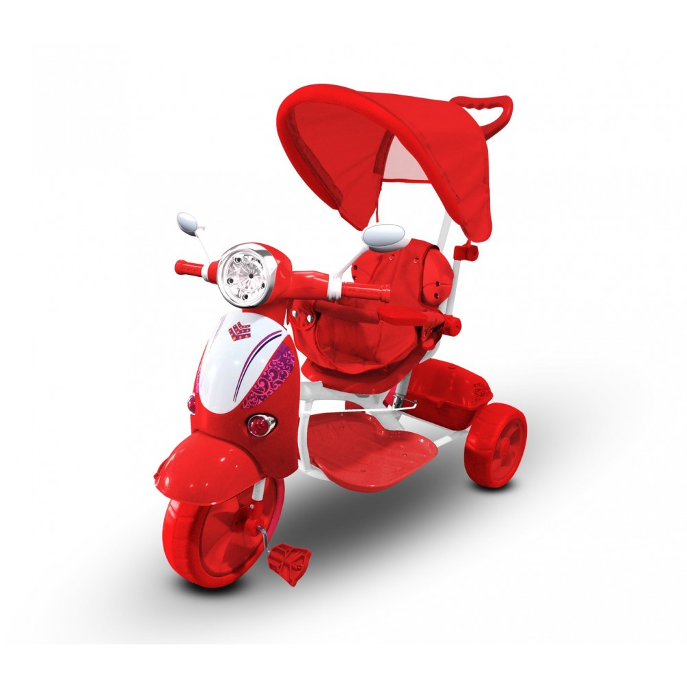 Moto Triciclo a Spinta con Pedali Triciclo cappotta Rossa Per Bambini 