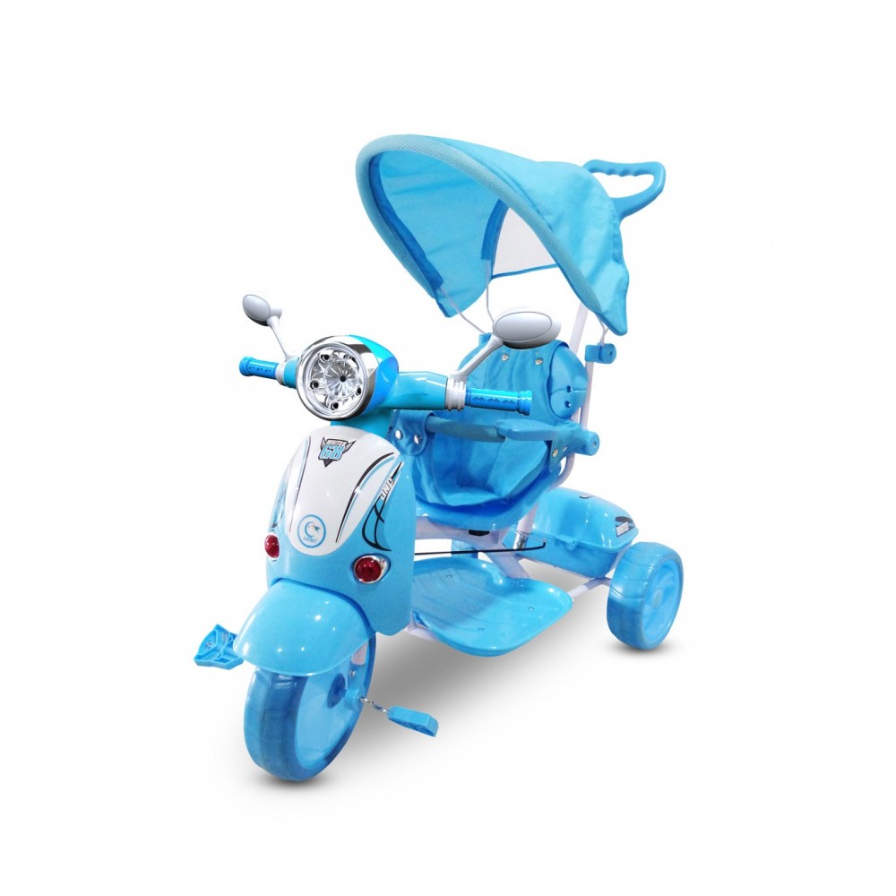 Triciclo a Spinta con Pedali per Bambini LT854 SPECIAL Luci Suoni con Maniglione Azzurro