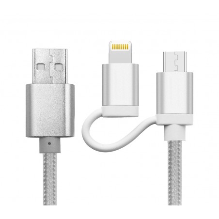 893267 Cavo 2 in 1 micro USB e adattatore Lightning ricarica e dati 39 cm