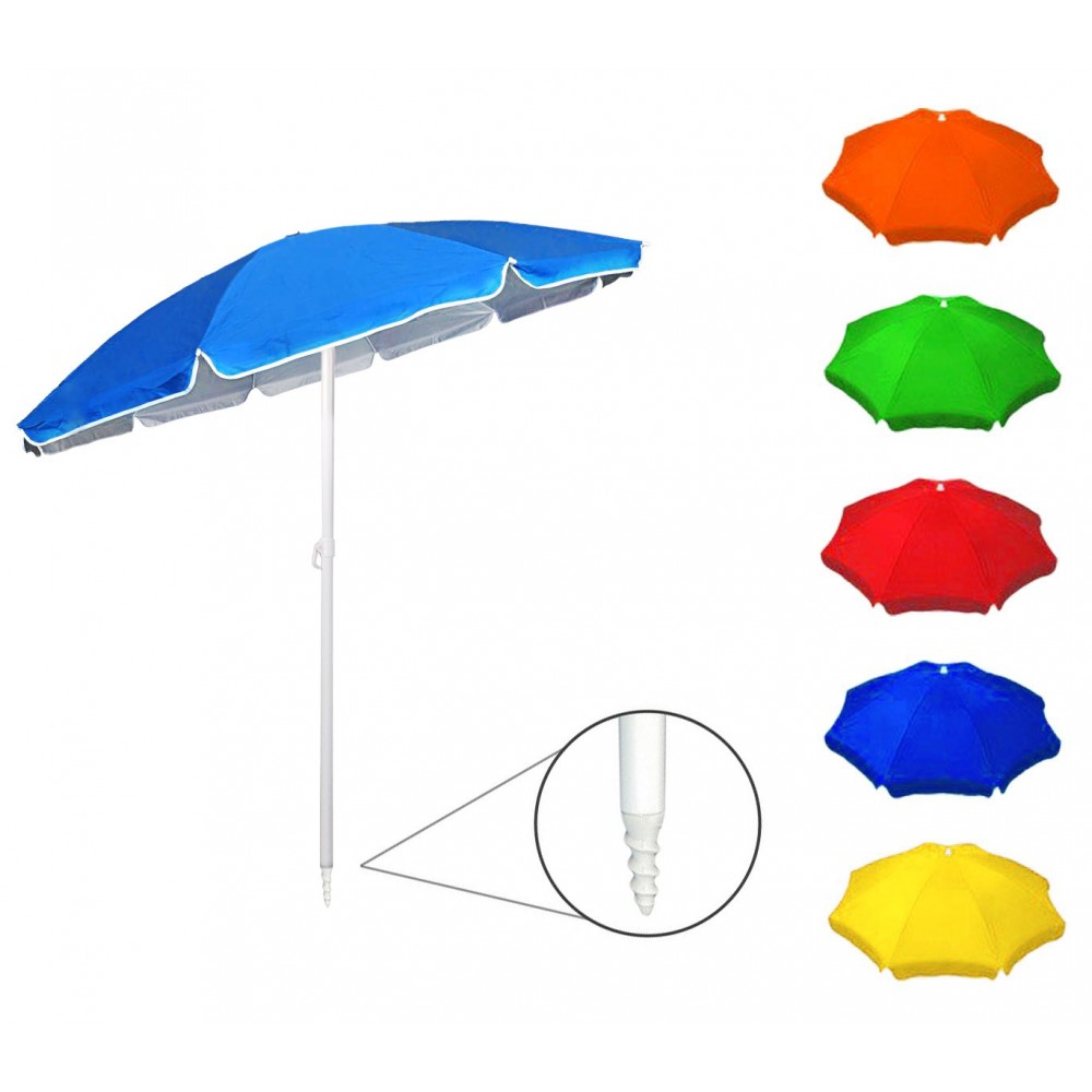 Ombrellone Da Giardino E Spiaggia 2,4 M - Blu Reale E Bianco - Con Pali A Vite E Sfiato Antivento