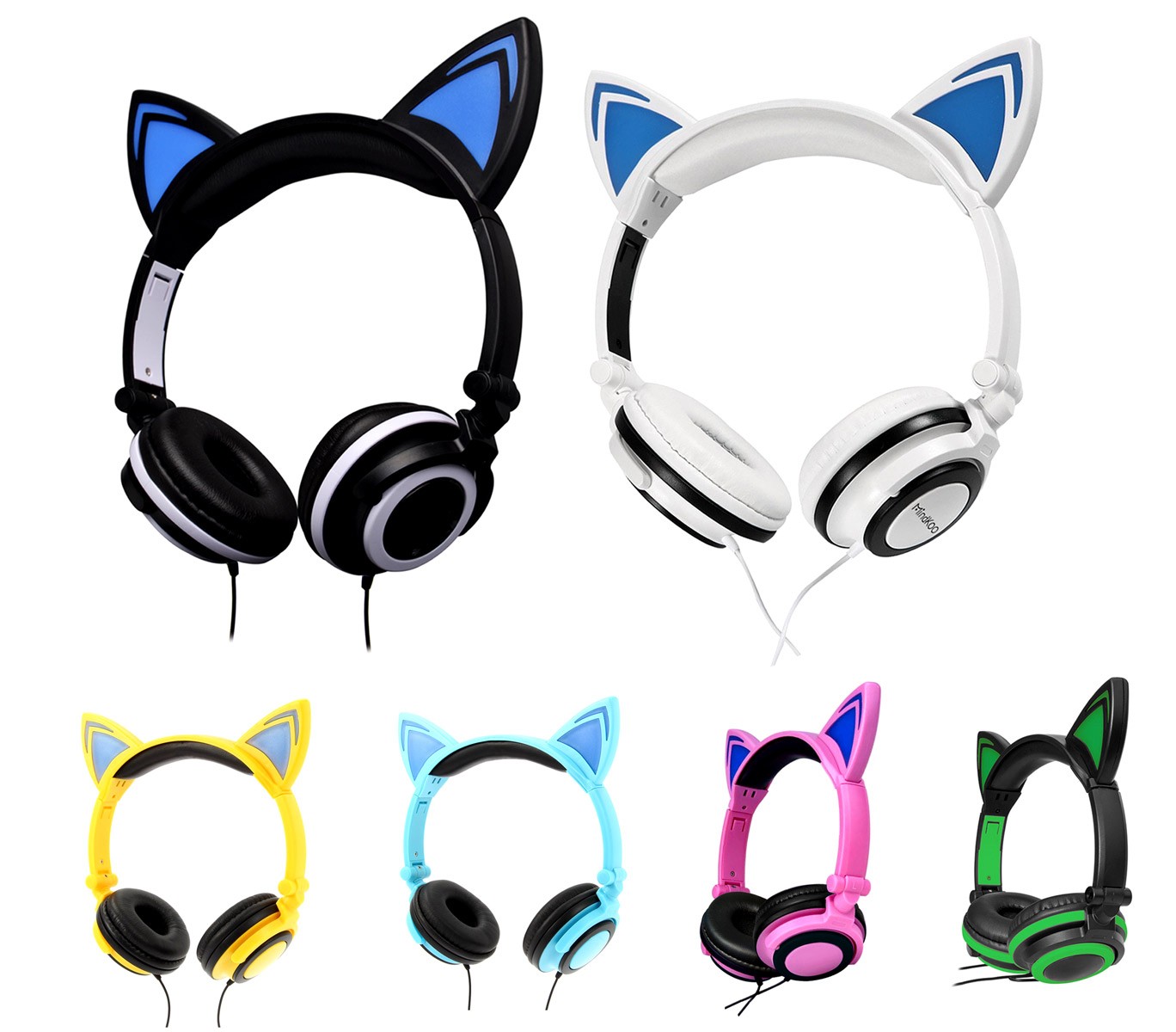 Cuffie con orecchie da gatto 4395 con led fisso o lampeggiante cavo 1,5 mt  | eBay