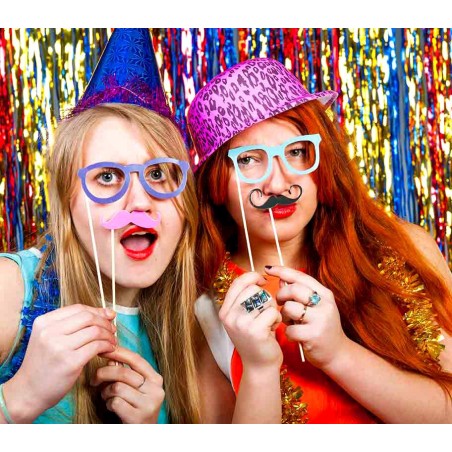 32 Pz Accessori per photo booth 106058 PHOTO PROPS labbra baffi ideale per feste