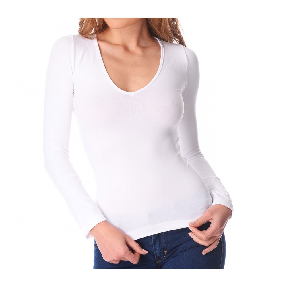 Maglia donna mod. Lisa 615256 slim fit con interno felpato scollo a v