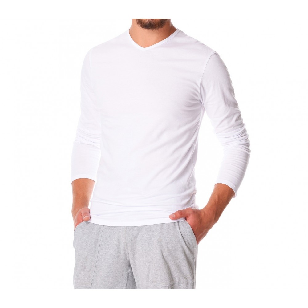 Maglia da uomo mod. CARTER VKA27 interno felpato slim fit scollo a V Bianco M/L