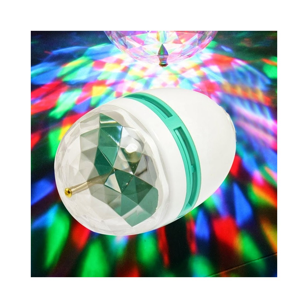 Lampada lampadina led rgb rotante multicolore 3W attacco E27 giochi di luce