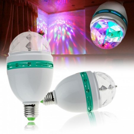 Lampada lampadina led rgb rotante multicolore 3W attacco E27 giochi di luce
