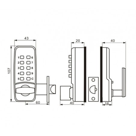 Serratura meccanica per porte 4365  combinazione con tastierino numerico  