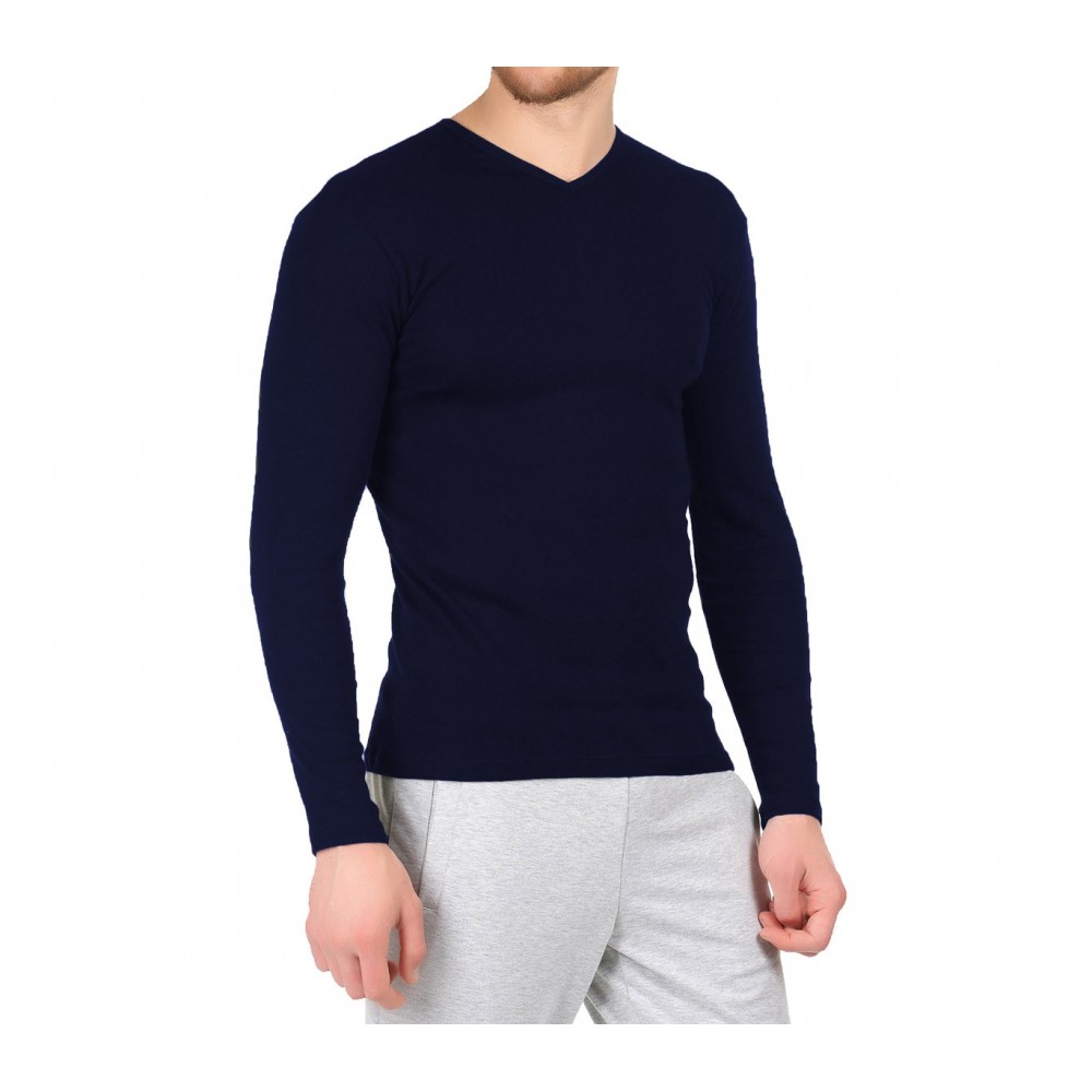 Image of Maglia da uomo mod. CARTER VKA27 interno felpato slim fit scollo a V Blu M/L