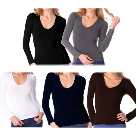 Maglia donna casual mod. Lisa VKA25 slim fit con interno felpato scollo a V