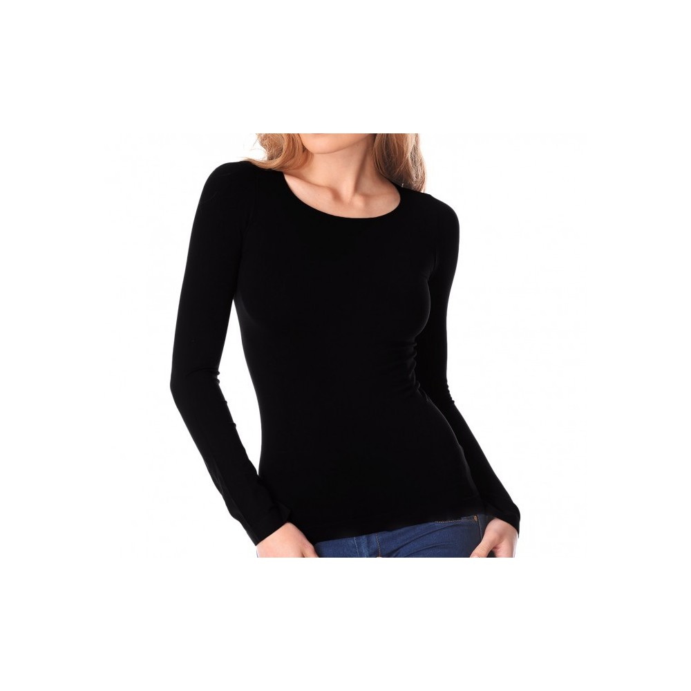 Image of Maglia da donna slim fit VKA20 con interno felpato girocollo manica lunga Nero M/L052