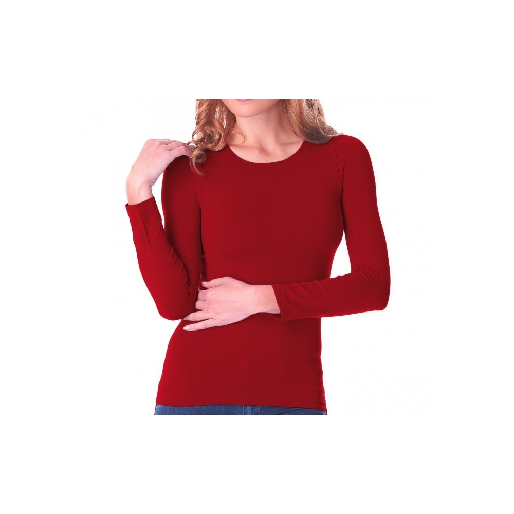 Image of Maglia da donna slim fit VKA20 con interno felpato girocollo manica lunga Bordeaux M/L052