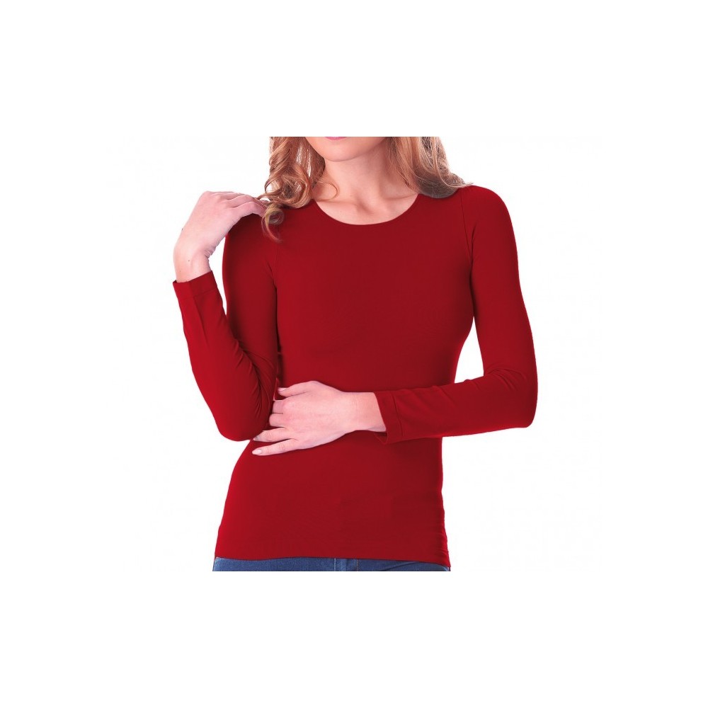 Image of Maglia da donna slim fit VKA20 con interno felpato girocollo manica lunga Bordeaux XL/XXL