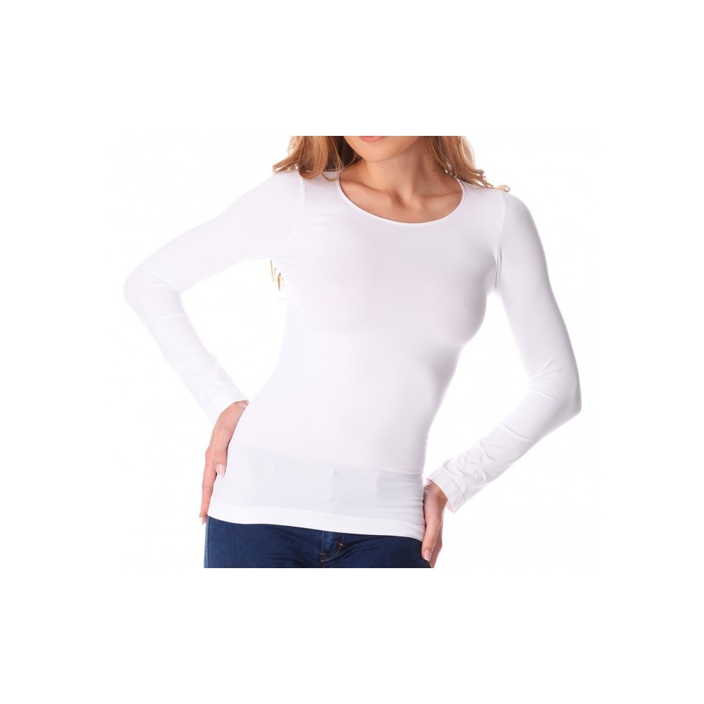 Image of Maglia da donna slim fit VKA20 con interno felpato girocollo manica lunga Bianco M/L052
