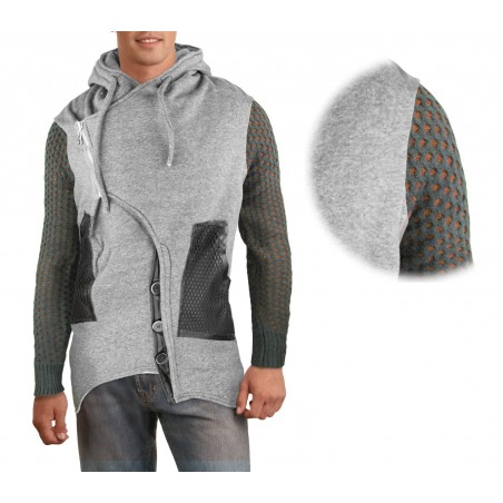 Felpa uomo 87329 mod. Sedrik taglio asimmetrico e dettagli sulle maniche con zip