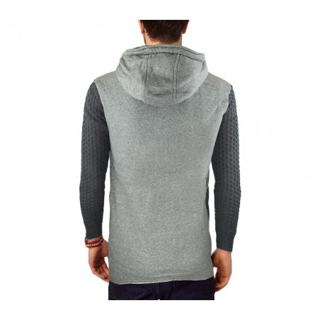 Felpa uomo 87329 mod. Sedrik taglio asimmetrico e dettagli sulle maniche con zip