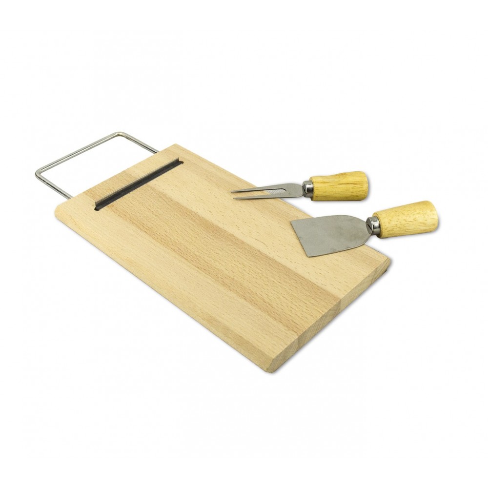 Tagliere per formaggio 689378 in di betulla con forchetta e spatola 33 x 15 cm