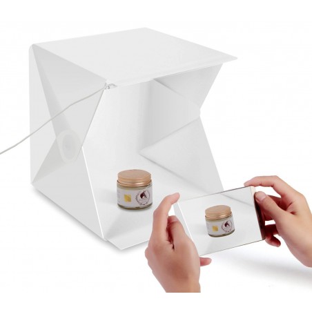 Mini set fotografico 22 x 24 x 24 cm  4498 con luce led sfondi nero e bianco