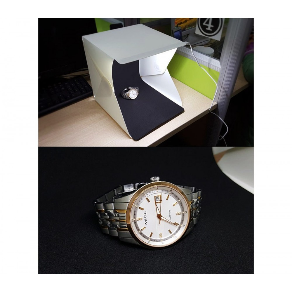 Mini set fotografico 22 x 24 x 24 cm  4498 con luce led sfondi nero e bianco