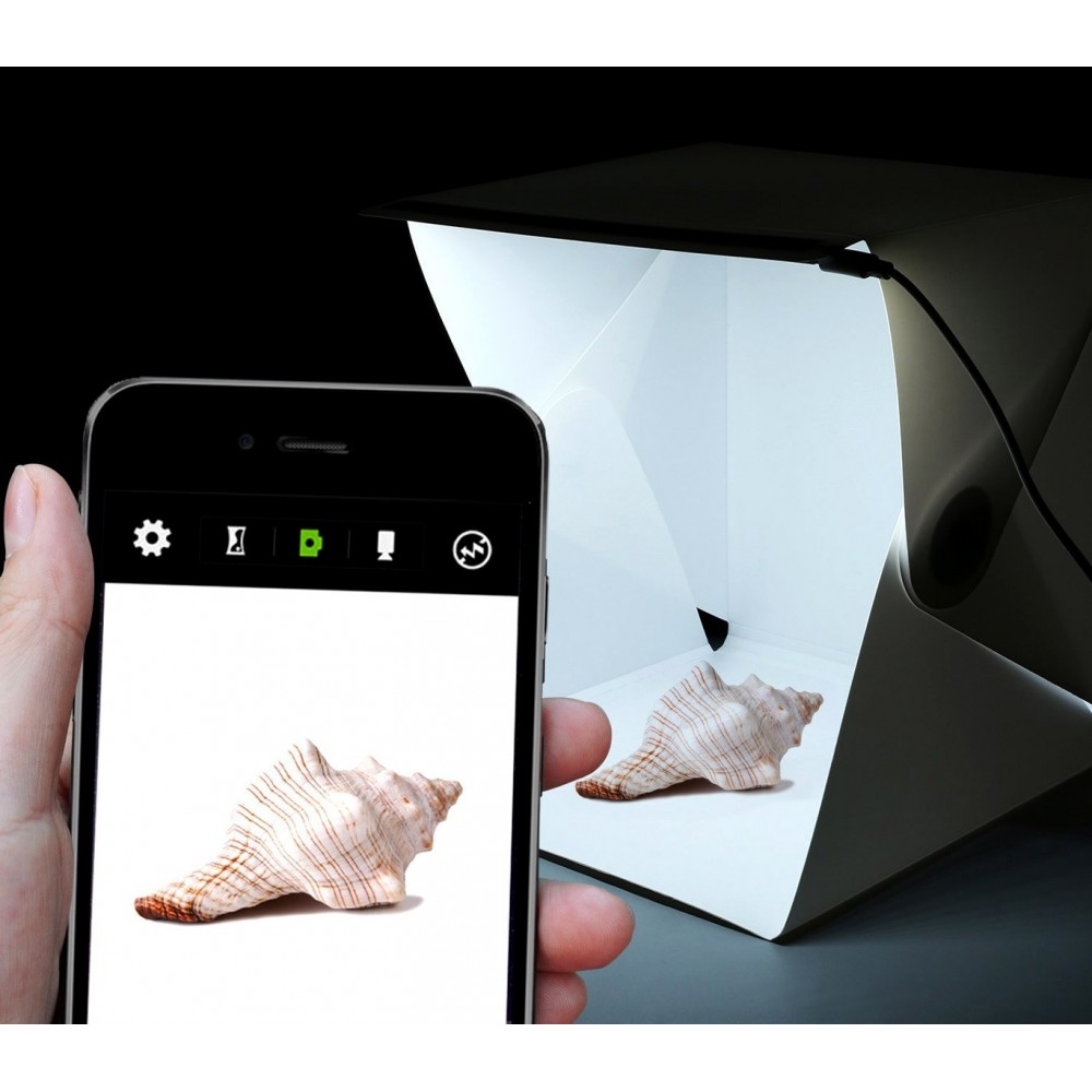 Mini set fotografico 22 x 24 x 24 cm  4498 con luce led sfondi nero e bianco