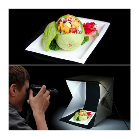 Mini set fotografico 22 x 24 x 24 cm  4498 con luce led sfondi nero e bianco