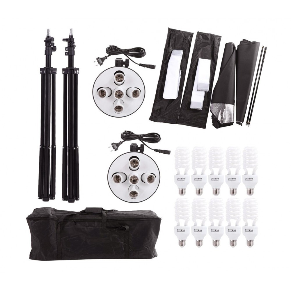 Set softbox fotografia 4499 due stand con 10 lamapde incluse e comoda custodia 