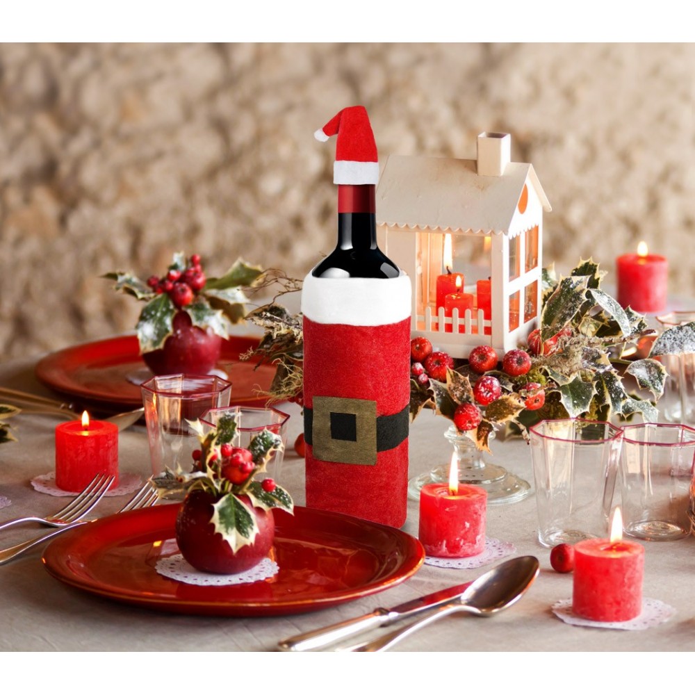 Copribottiglia natalizio 569197 vestito da Babbo Natale con cappellino 