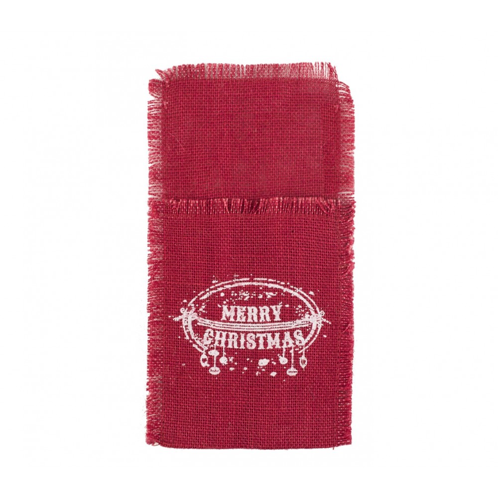 Porta posate natalizi 567193 MERRY CHRISTMAS in juta colore rosso