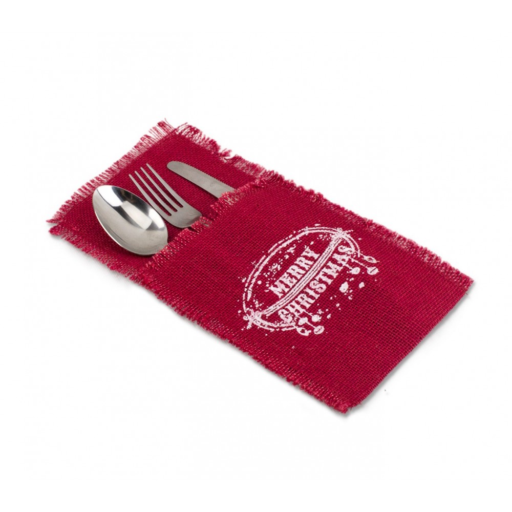 Porta posate natalizi 567193 MERRY CHRISTMAS in juta colore rosso