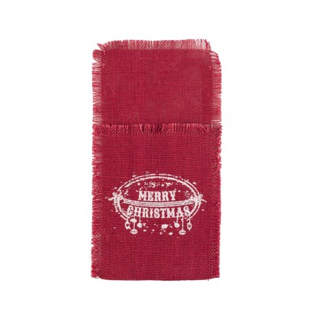 Porta posate natalizi 567193 MERRY CHRISTMAS in juta colore rosso