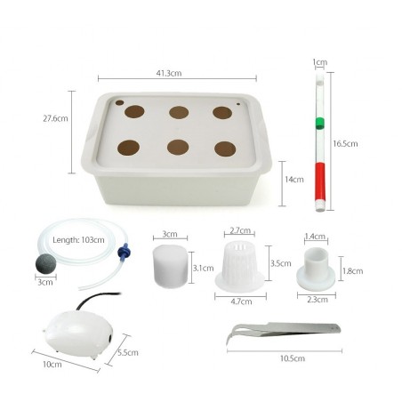 Kit per coltivazione IDROPONICA 4496 con box a 6 fori 41.3 x 27.6 cm