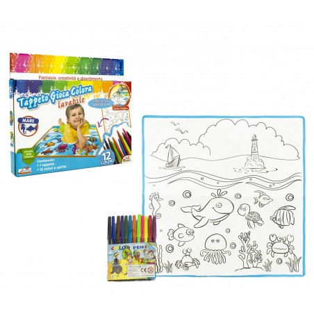 Tappeto gioca e colora 121767 MARE lavabile 50 x 50 cm pennarelli inclusi