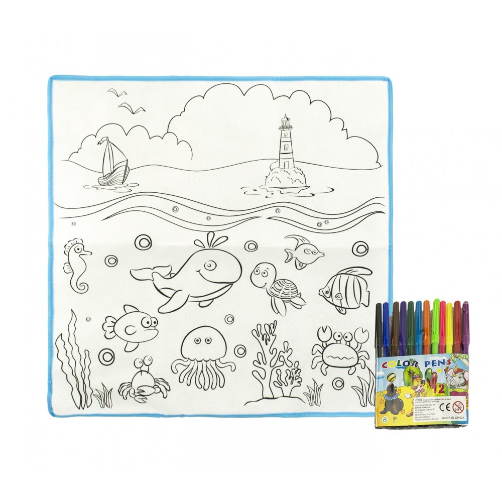 Tappeto gioca e colora 121767 MARE lavabile 50 x 50 cm pennarelli inclusi