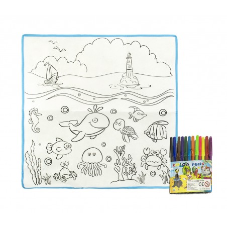 Tappeto gioca e colora 121767 MARE lavabile 50 x 50 cm pennarelli inclusi