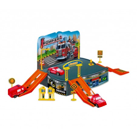 Playset PARCHEGGIO VIGILI DEL FUOCO 121838 CIGIOKI con elicottero e automezzi