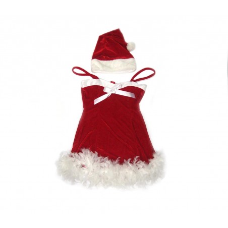 Vestito sexy da BABBO NATALE 130564 con piume e cappello Vestito sexy da BABBO NATALE 130564 con piume e cappello