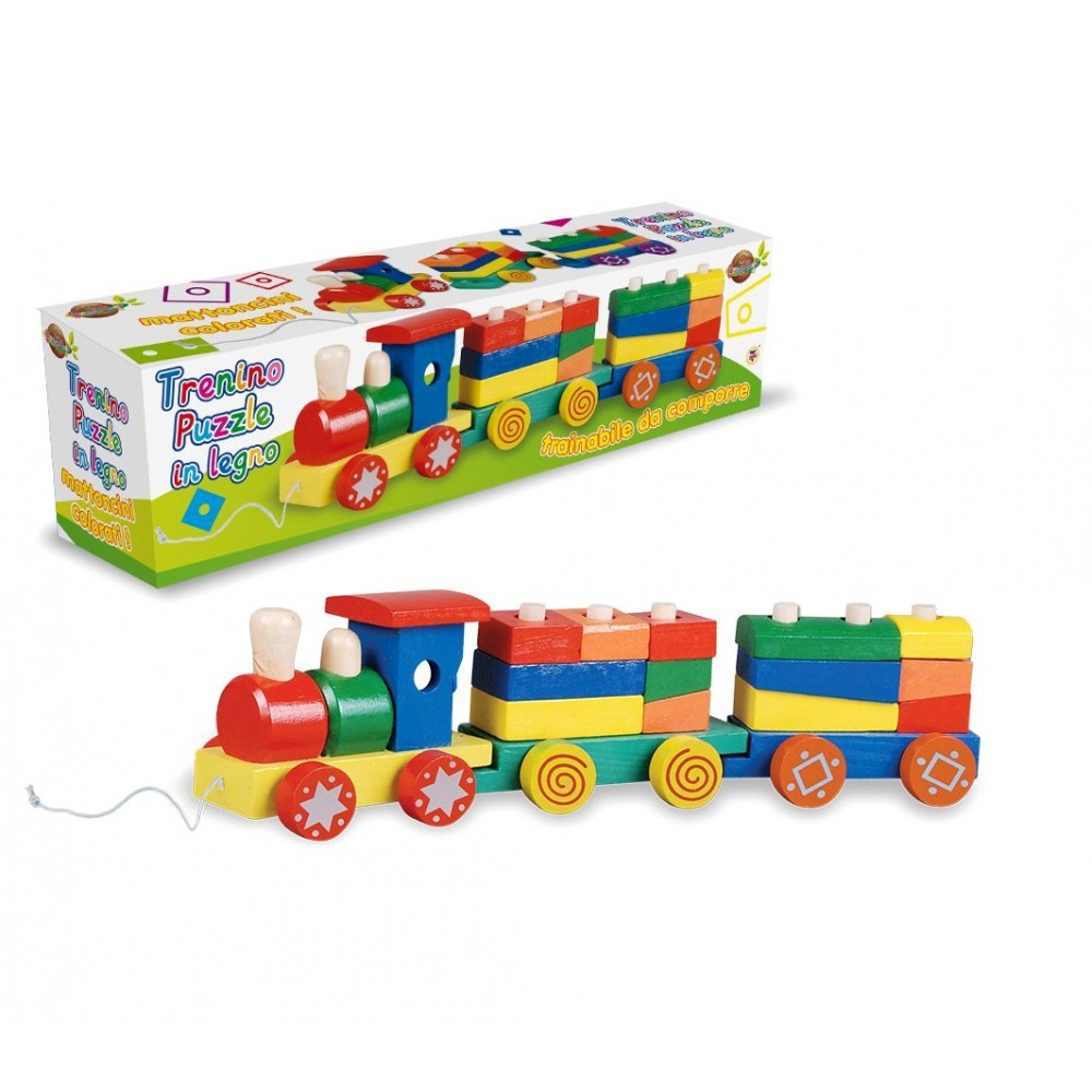 Trenino puzzle 401506 in legno da trainare TEOREMA con forme ad incastro 