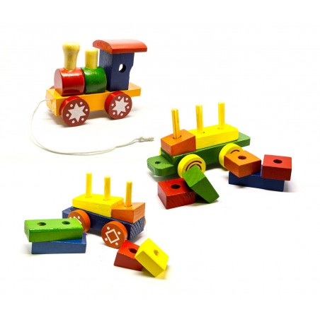 Trenino puzzle 401506 in legno da trainare TEOREMA con forme ad incastro 