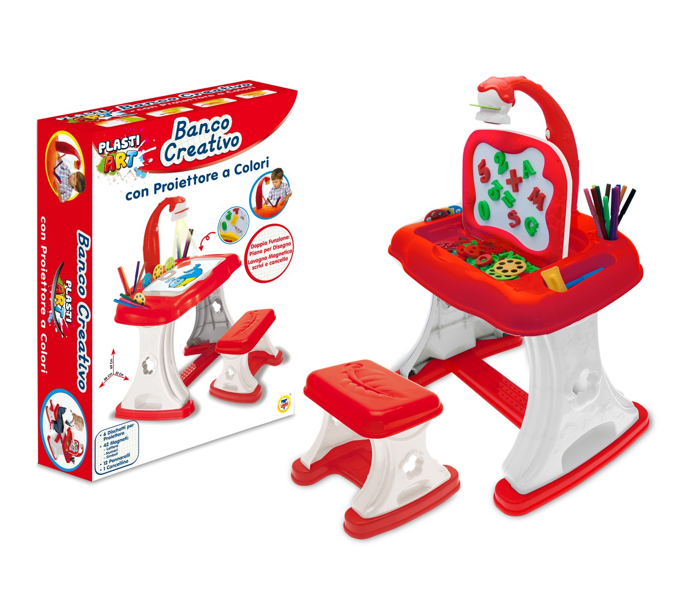banco creativo scuola con proiettore a colori e pennarelli inclusi