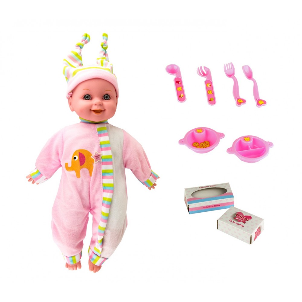 Bambola PIPPI AMORE 103531 con set per la pappa 10 diversi suoni