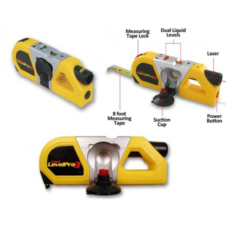 Livella laser level pro 3 in 1 con ventosa metro estraibile e righello 